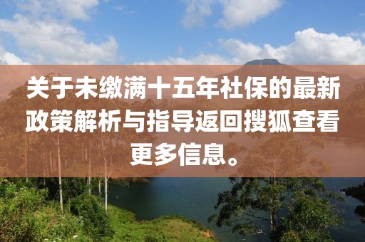 關(guān)于未繳滿(mǎn)十五年社保的最新政策解析與指導(dǎo)返回搜狐查看更多信息。