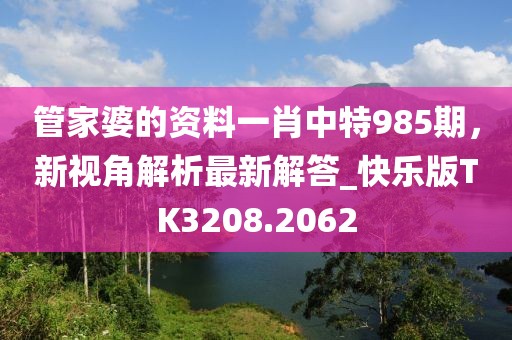 管家婆的資料一肖中特985期，新視角解析最新解答_快樂版TK3208.2062